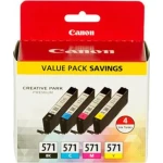 Canon CLI-571 Πακέτο 4 Μελανιών Εκτυπωτή InkJet Κίτρινο / Κυανό / Ματζέντα / Μαύρο (0386C005) - Image 1