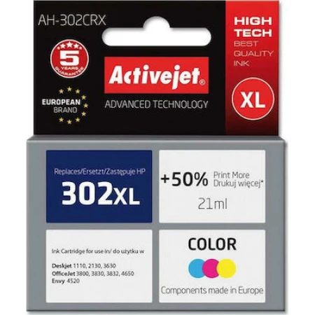 Active Jet Συμβατό Μελάνι Εκτυπωτή InkJet HP 302XL F6U67AE 500 Σελίδων 21ml Πολλαπλό (Color)
