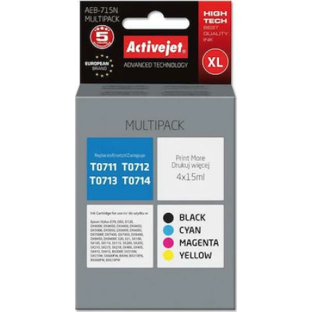 Active Jet Πακέτο Συμβατών Μελανιών Εκτυπωτή InkJet Epson T0714/T0713/T0712/T0711/T0715 15ml Πολλαπλό (Color) / Μαύρο
