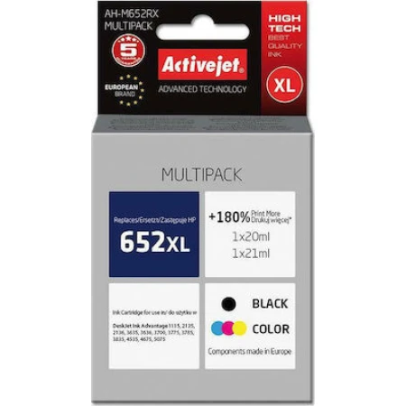 Active Jet Συμβατό Μελάνι Εκτυπωτή InkJet HP 652XL F6V24AE 20ml Πολλαπλό (Color) / Μαύρο