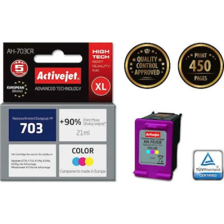 Active Jet Συμβατό Μελάνι Εκτυπωτή InkJet HP 703 CD888AE 470 Σελίδων 21ml Πολλαπλό (Color)
