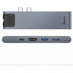 Baseus Docking Station με Διπλό USB-C HDMI 4K PD Ethernet Γκρι (CAHUB-L0G) - Image 1