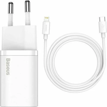 Baseus Φορτιστής με Θύρα USB-C και Καλώδιο Lightning 20W Power Delivery Λευκός (Super Si 1C)