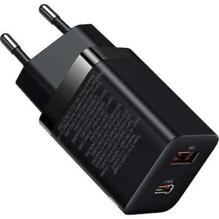 Baseus Φορτιστής Χωρίς Καλώδιο με Θύρα USB-A και Θύρα USB-C 30W Power Delivery Μαύρος (Super Si Pro)