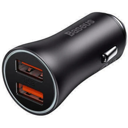Baseus Φορτιστής Αυτοκινήτου Γκρι Golden Contactor με Θύρες: 2xUSB