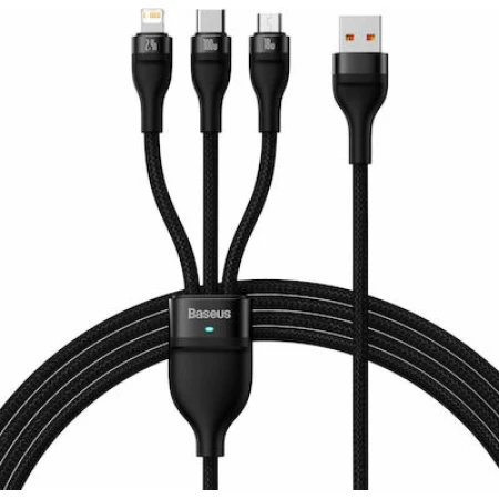 Baseus Flash Series Braided USB to Type-C / Lightning / micro USB Cable Μαύρο 1.2m (CASS030001)