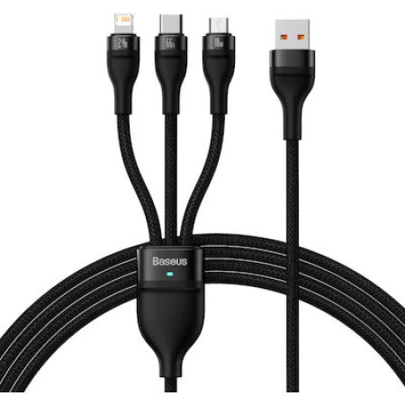 Baseus Flash Series Ⅱ Braided USB to Lightning / Type-C / micro USB Cable Μαύρο 1.2m (CASS040001)