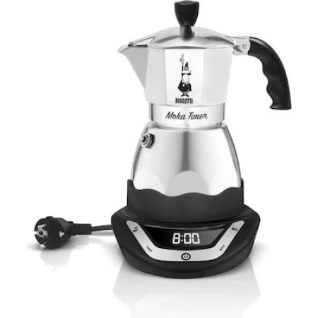 Bialetti Moka Timer Ηλεκτρικό Μπρίκι Espresso 3cups 365W Inox Ασημί
