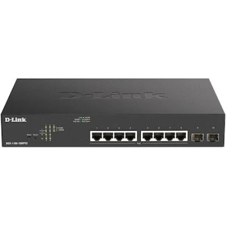 D-Link DGS-1100-10MPV2 Managed L2 PoE+ Switch με 8 Θύρες Gigabit (1Gbps) Ethernet και 2 SFP Θύρες
