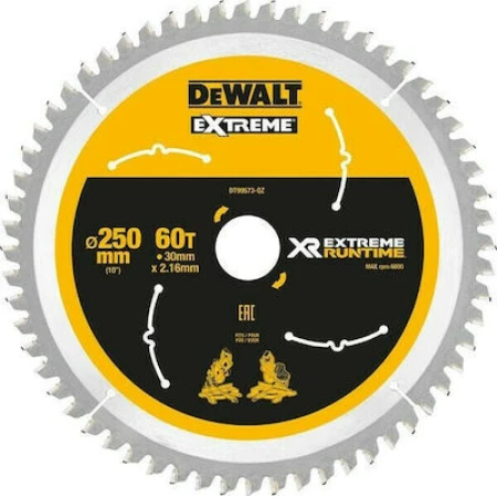 Dewalt Extreme Runtime Δίσκος Κοπής Ξύλου DT99573 250mm