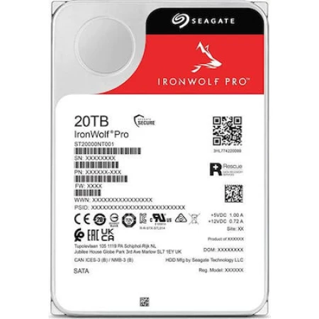 Seagate Ironwolf Pro 20TB HDD Σκληρός Δίσκος 3.5" SATA III 7200rpm με 256MB Cache για NAS