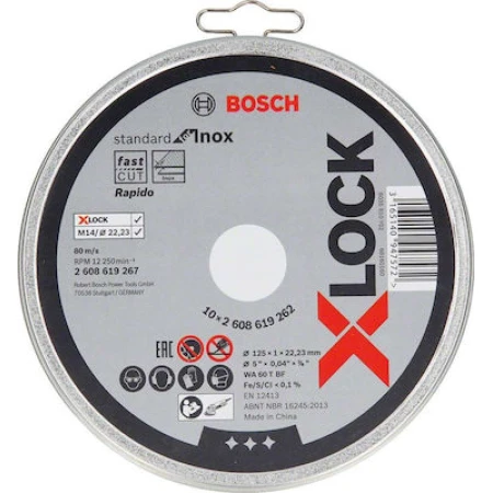 Bosch Ευθύς Δίσκος Κοπής X-Lock for Inox 2608619267 125mm 10τμχ