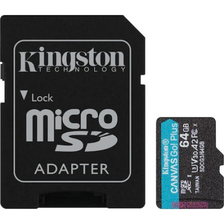 Kingston Canvas Go! Plus microSDXC 64GB Class 10 U3 V30 A2 UHS-I με αντάπτορα