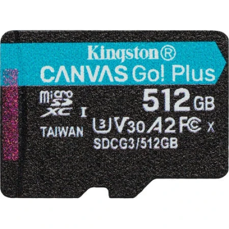Kingston Canvas Go! Plus microSDXC 512GB Class 10 U3 V30 A2 UHS-I με αντάπτορα