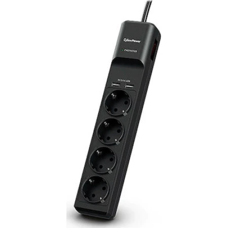 CyberPower Πολύπριζο Ασφαλείας 4 Θέσεων με 2 USB και Καλώδιο 1.8m Μαύρο