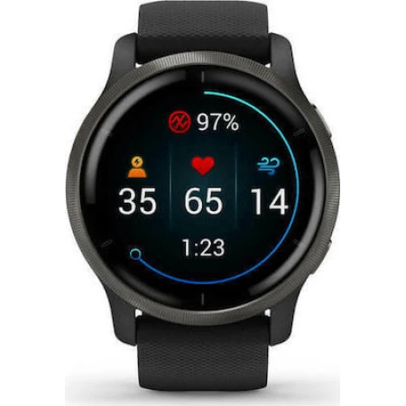 Garmin Venu 2 Stainless Steel 45mm Αδιάβροχο Smartwatch με Παλμογράφο (Slate / Black)